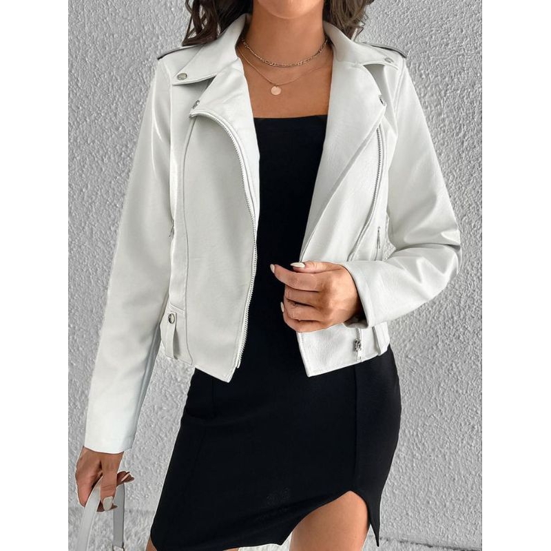 jaket kulit wanita casual branded semi kulit premium putih