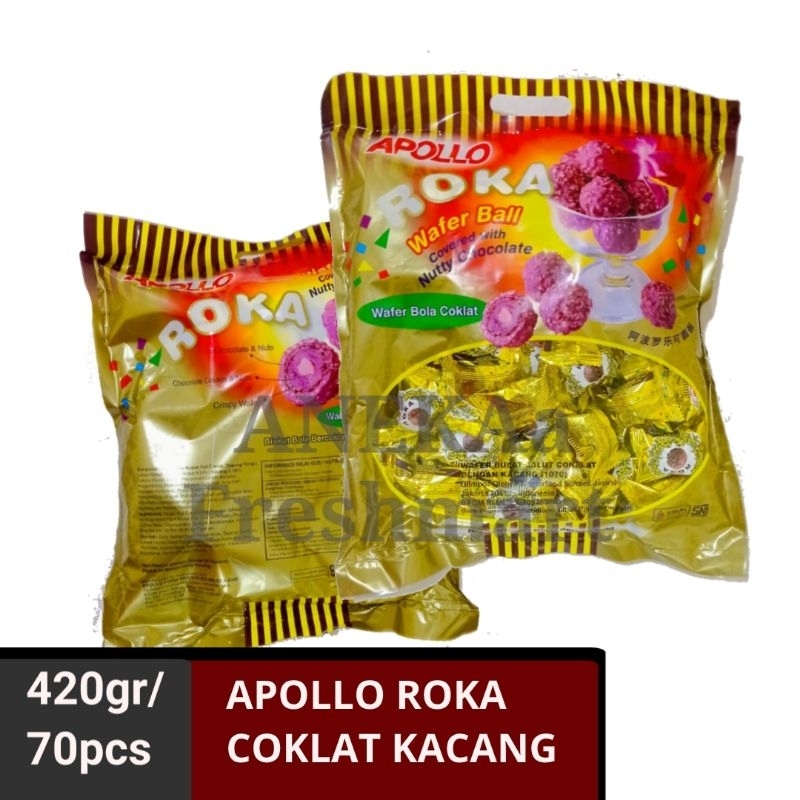 

(EXP2026) APOLLO ROKA WAFFER BALL ISI 70PCS BERAT 420GR APOLO BOLA BERLAPIS COKLAT KACANG SNACK JADUL SNECK JADOEL ROCCA