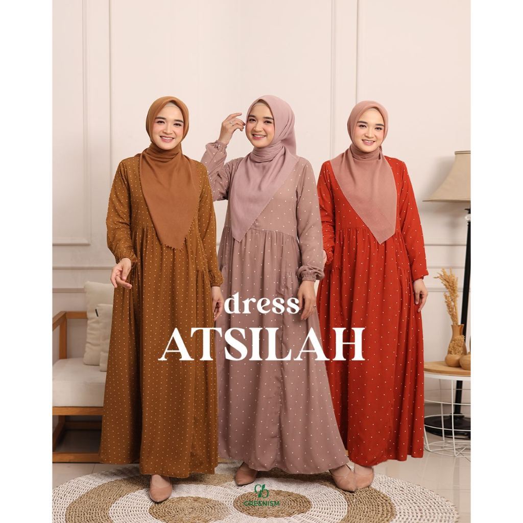 atsilah dress greenism gamis motif polkadot busui daily
