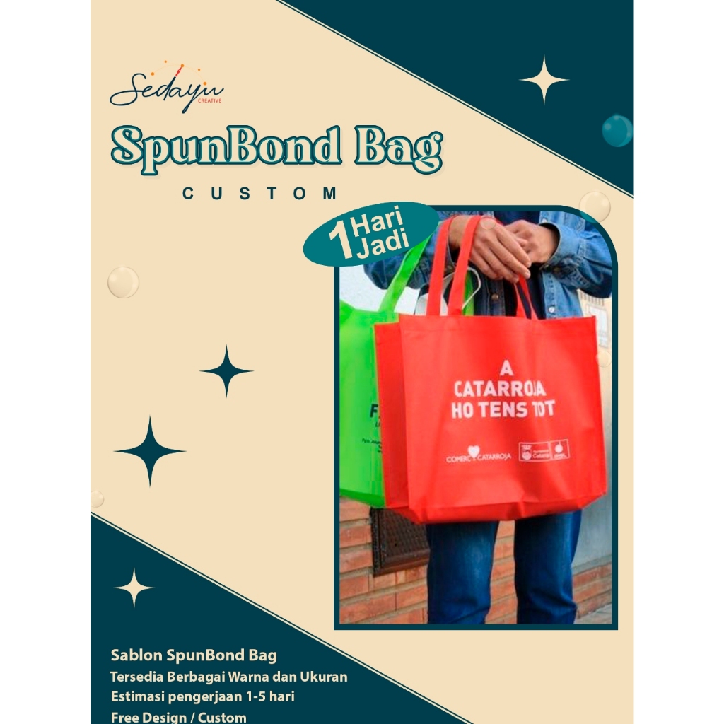 

Custom Sablon Logo Nama Goodie Bag Tas Belanja Handle Spunbond