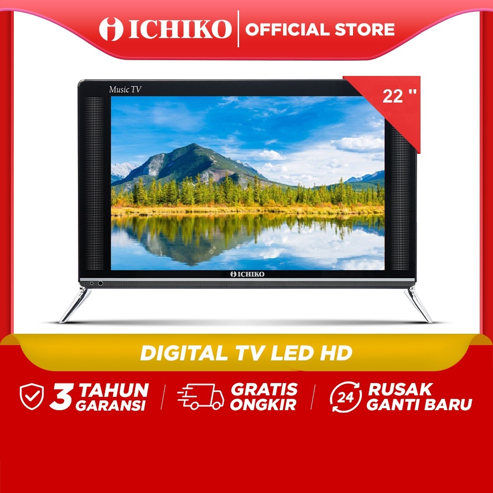ICHIKO TV LED Digital 22 Inch HD - USB / HDMI / USB / VGA / Headphone
