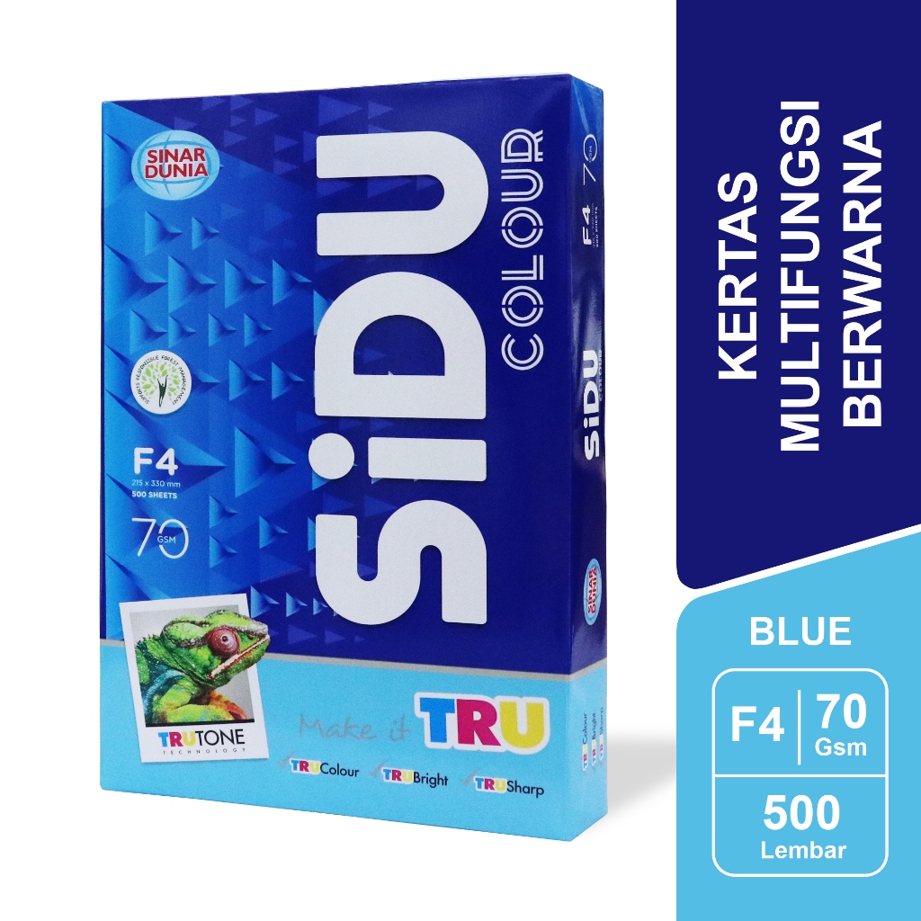 

SiDU Kertas Fotocopy Warna Biru/Blue 70 GSM F4 1 RIM - SDU CLR 70 F4 180