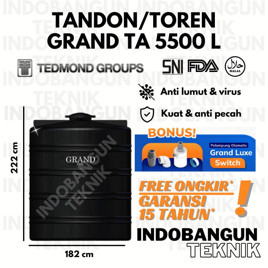 Tandon Toren Tangki Air Tedmond Grand 5500 5000 Liter Harga Murah Anti Lumut Garansi 15 Tahun Halal