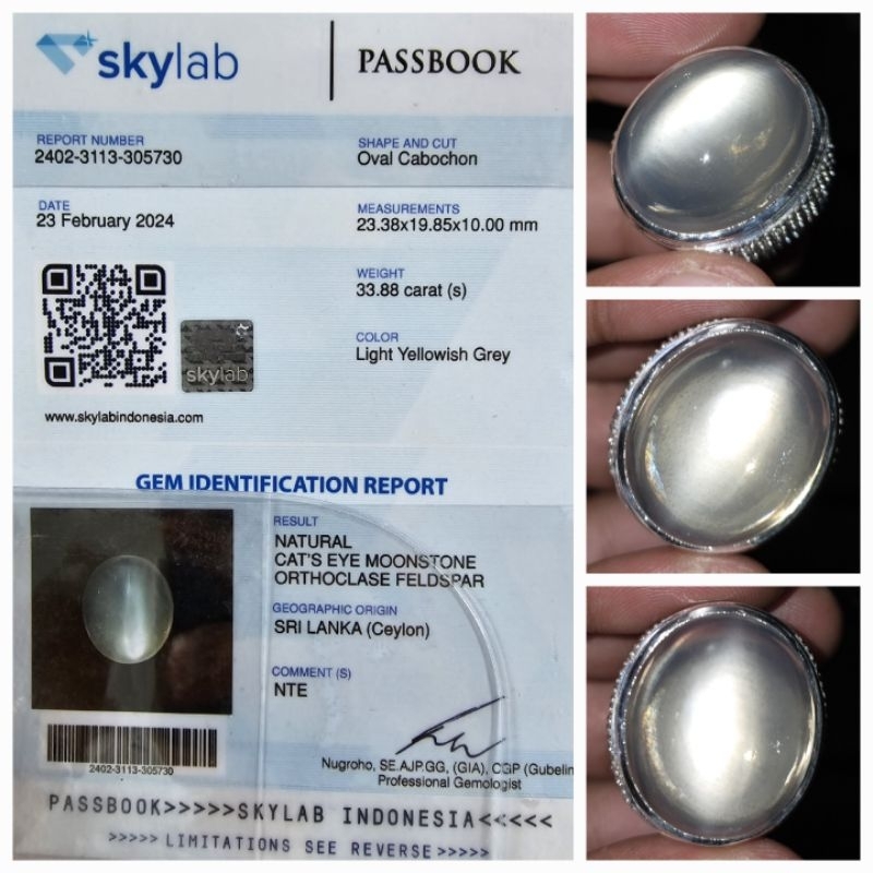 Natural Biduri Bulan Cat Eye Moonstone Ceylon Srilanka 33.88 crt