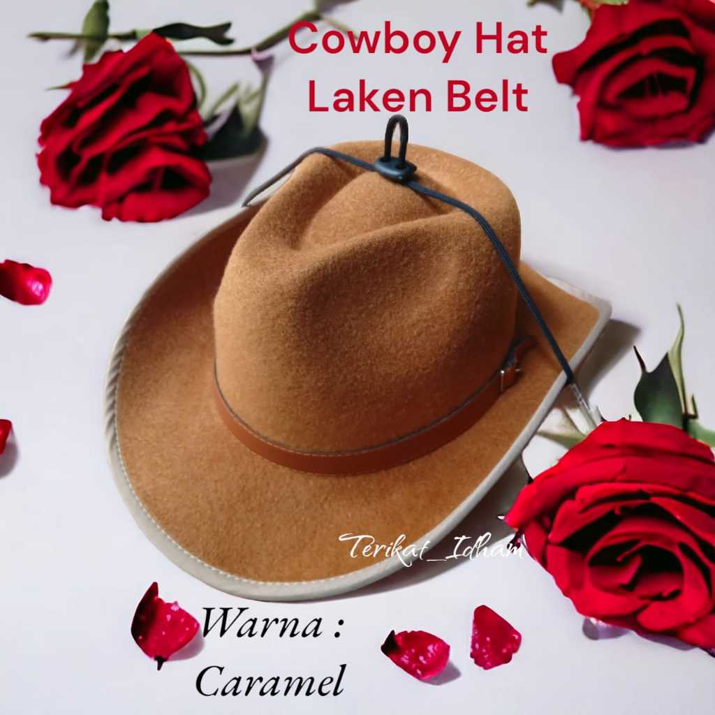 Topi Koboy Laken Gesper Fedora Koboy Cowboy Hat Laken Tali Lokal