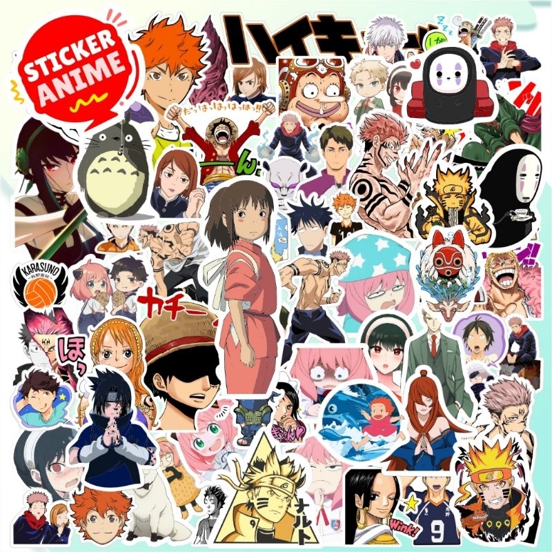 

50 Pcs Stiker Anime One Piece Ghibli Totoro Jujustu Kaisen Spy X Family Untuk Case HP Helm Anti Air