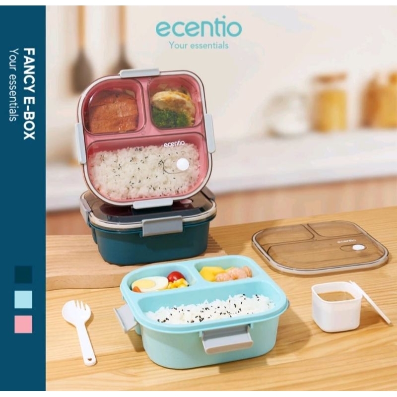 Lunch Box Ecentio biru tua 3skat Kotak makan Bekal Tempat makan ecentio 1100ml bekal Tempat makan