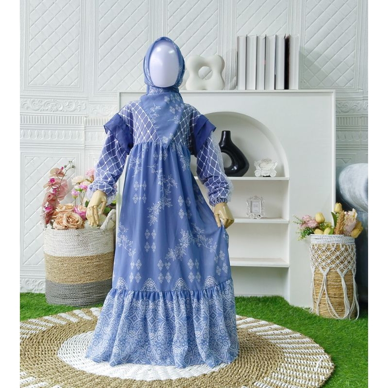 Gamis ceruty anak tyle jaring 3sampai14th remaja tanggung//gamis set hijab segi empat lebaran 2024//