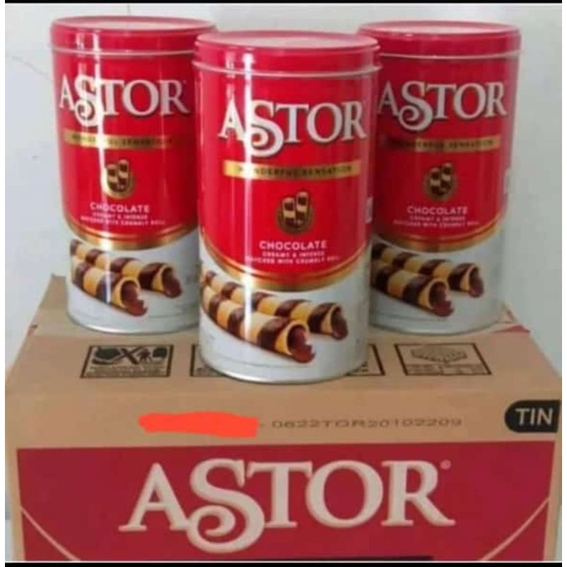 Astor Mayora Kaleng 330gr Wafer Roll Cokelat 1 Dus isi 6