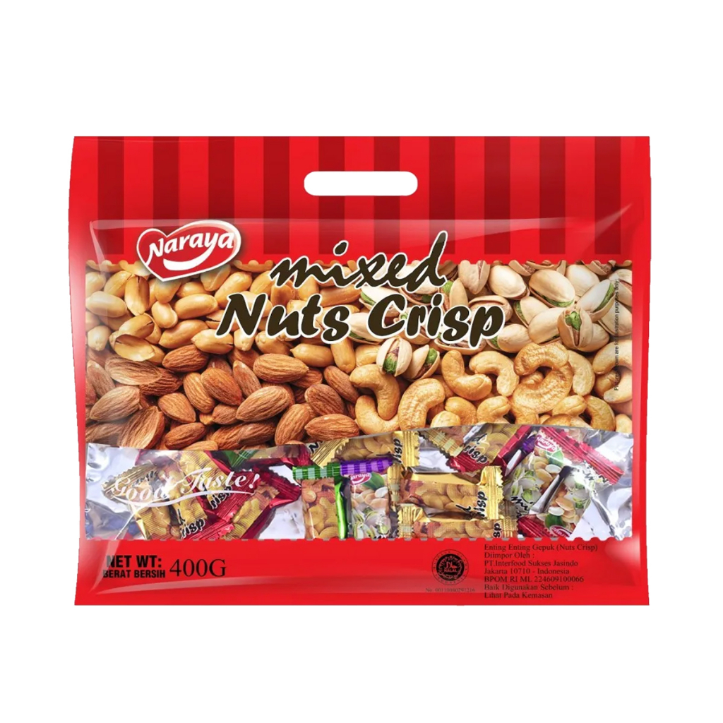 

Naraya Mixed Nuts Crisp 400 Gram Halal | Tingting Kacang Panggang | Permen Kacang Ting Ting Enting Gepuk