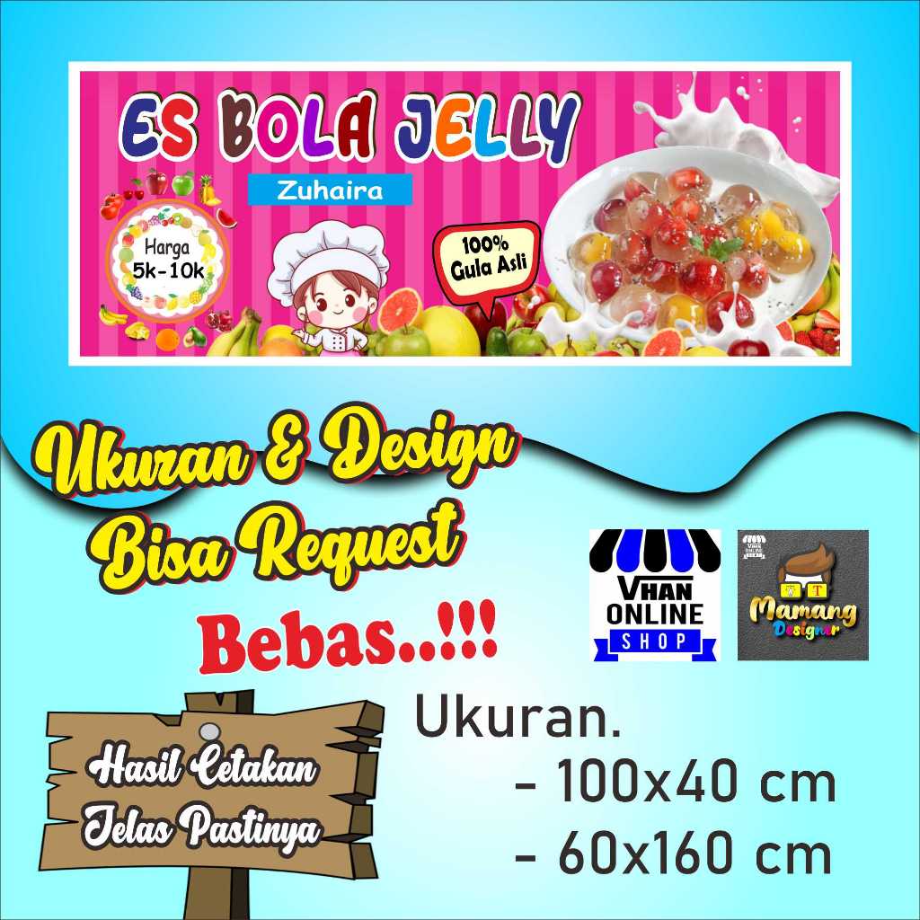 Banner, MMT, Spanduk Es Buah Bola Jelly, Es Buah Jelly, Model Pink