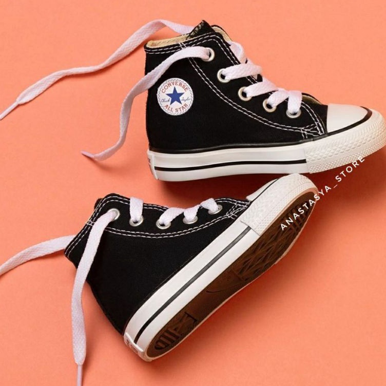 Buy here Terbaru Sepatu sekolah anak SD converse alstar Hitam Garis Putih UKURAN 3135