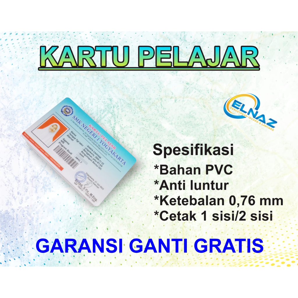 

customidcard/kartu pelajar/membercard bahan pvc anti luntur