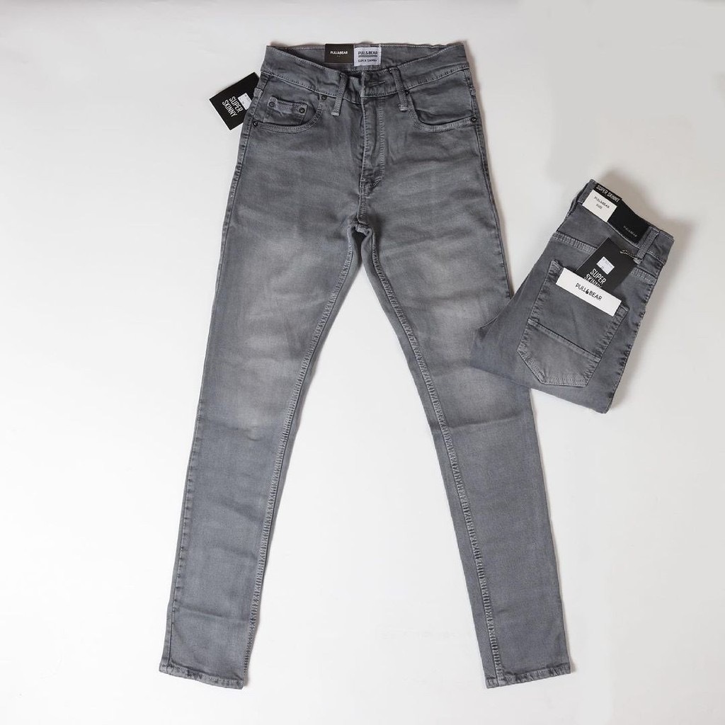 CELANA JEANS PRIA PULL&BEAR GREY SMOKE SKINNY
