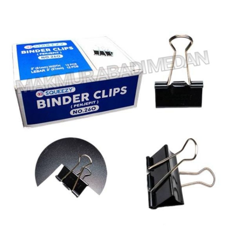 

(1Pack:12Pcs) Binder Clip Ukuran No. 260 51mm Isi 12 Pcs / Penjepit Kertas Hitam / Klip Kertas