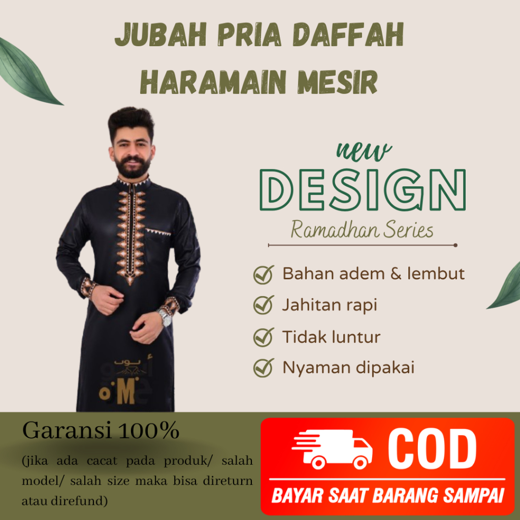 JUBAH GAMIS PRIA JUBAH MOTIF BORDIR MANSET HARAMAIN MESIR ORIGINAL IMPORT
