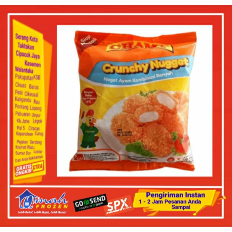 

Nugget Champ Crispy 225g,Nugget Renyah,Naget krispi,Frozen Serang