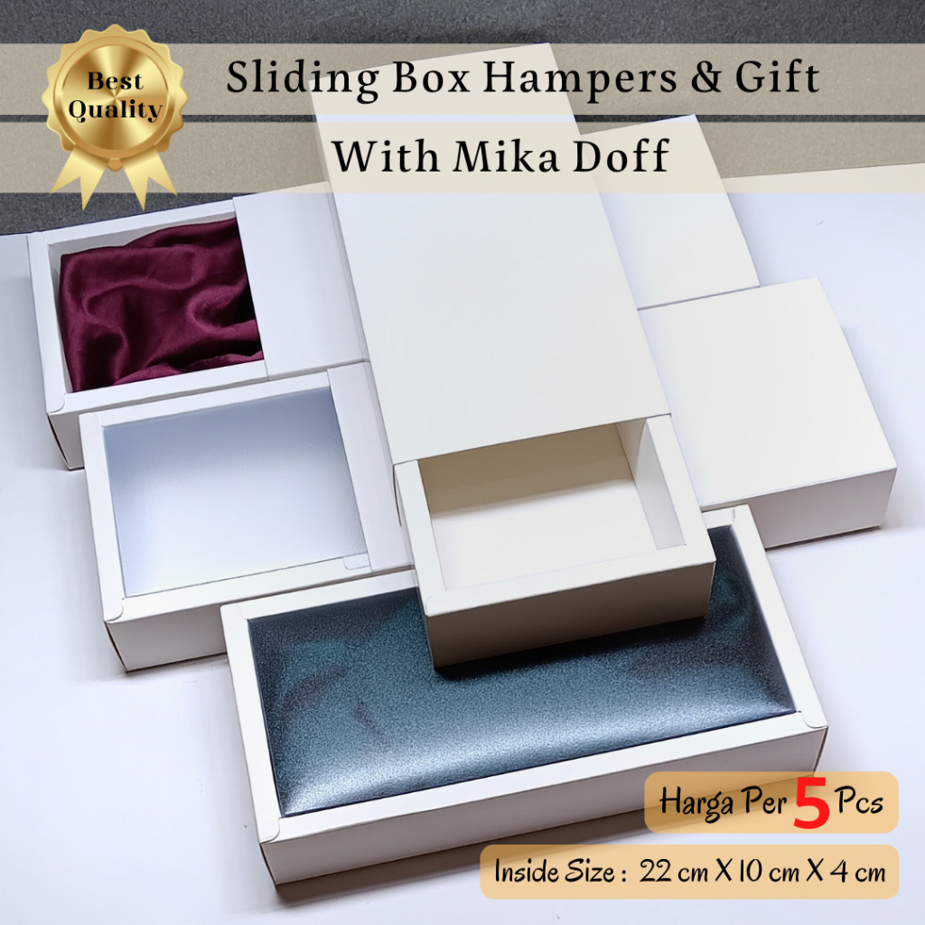

BOX SLIDING POLOS PUTIH BESAR + MIKA ( 5 Pcs ) / SLIDING BOX / PACKAGING / KEMASAN / GIFT / HAMPERS / HIJAB / SOUVENIR