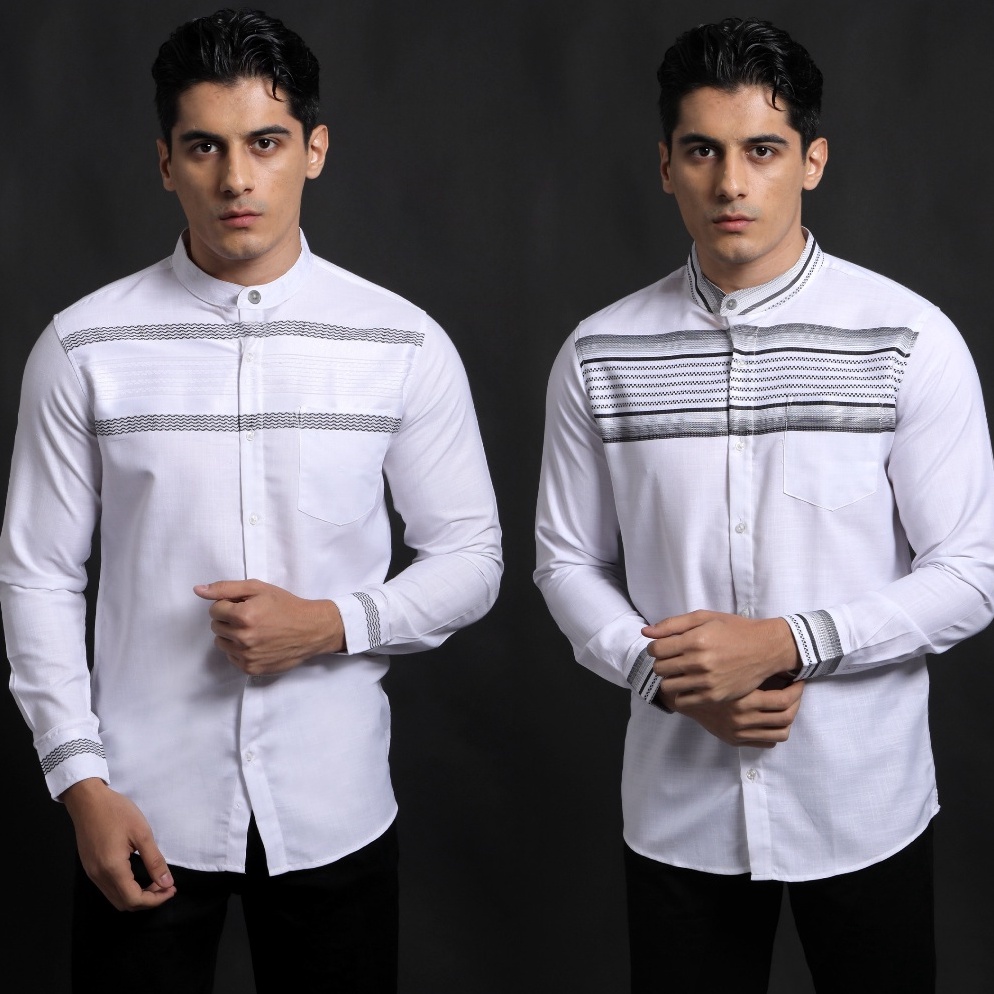 Terbaik Casella Baju Koko Pria Lengan Panjang Premium Horizontal White  Baju Koko Putih Lengan Panjang