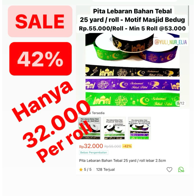 

Pita Lebaran Bahan Tebal 25 yard / roll lebar 2.5cm