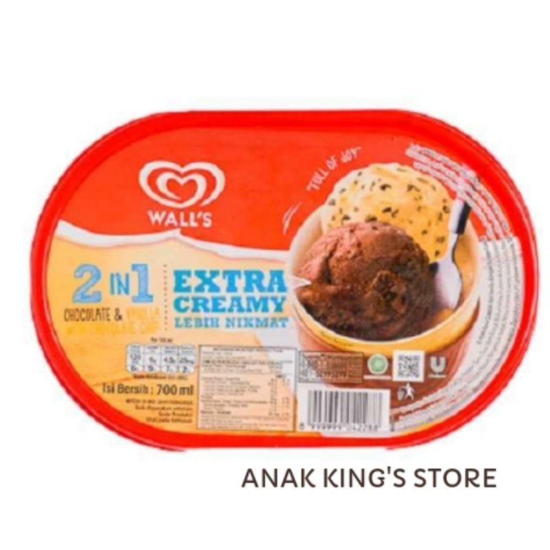 Wall's Ice Cream Extra Creamy 2 in 1 Chocolate & Vanilla With Chocolate Chip Ice Cream / Es Krim 700