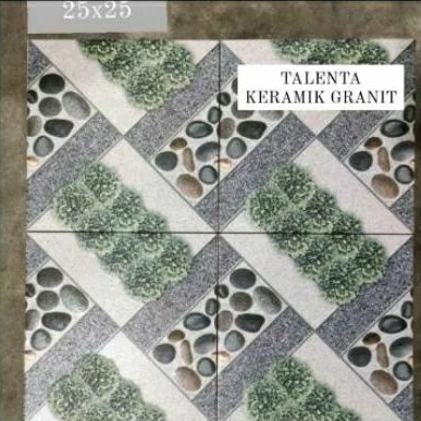 Keramik 25x25 Matt Motif Rumput dan Batu Gravel Grey/Beige Grade A