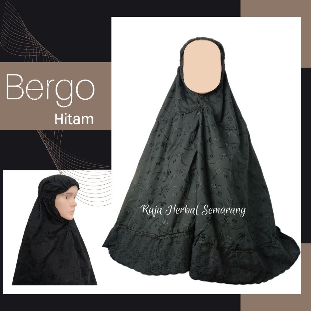 Bergo Bordir Hitam Besar |  Warna Hitam Jilbab Kerudung Instan Warna Putih Besar Jumbo Ihram Ihrom W