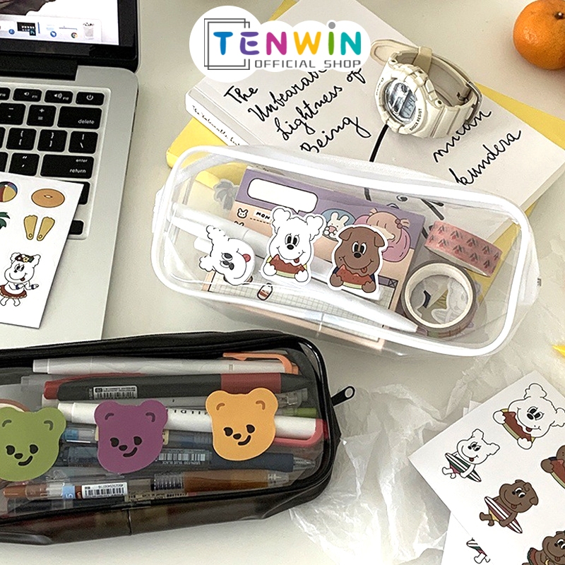 

kotak pensil case/pencil pouch besar dompet pensil tempat pensil kapasitas besar Transparent Stationery -Tenwin