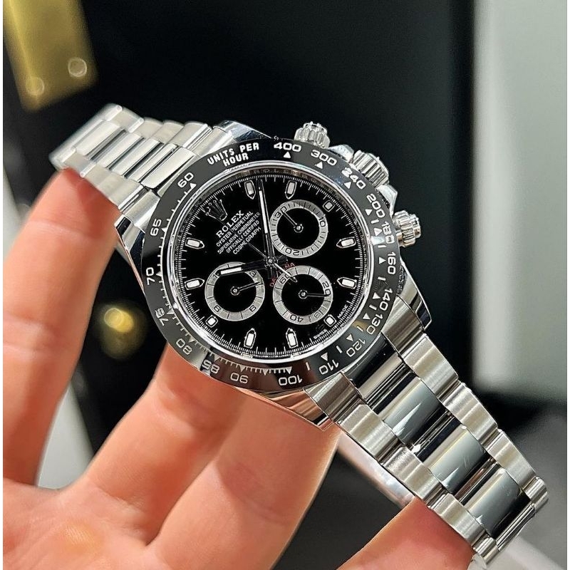 Jam tangan pria #rolex daytona silver plat hitam