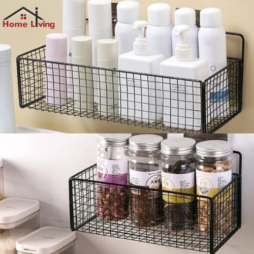 HL Rak Gantung Kamar Mandi Rak Keranjang Jaring Besi Tempel Dinding Serba Guna