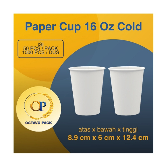 Paper Cup 16 Oz Cold Polos / Gelas Kertas Minuman Dingin 16 Oz