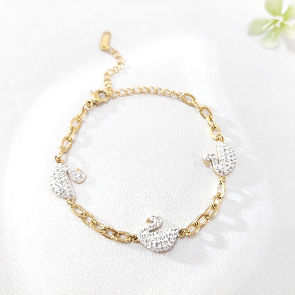 Gelang Tangan Wanita Titanium Fashion 3 Angsa putih  Anti Karat - GTT 367