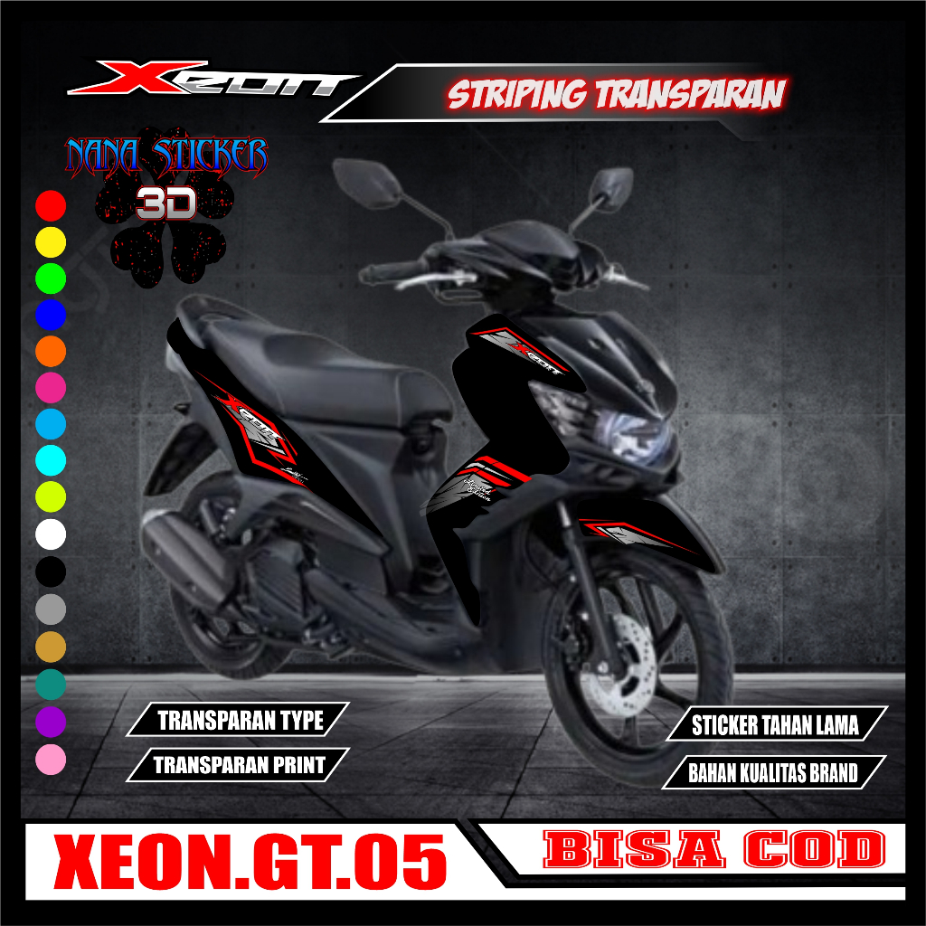 Striping TRANSPARAN XEON GT Variasi Stiker Sticker list body motor XEON GT  Motif KEREN CODE 05