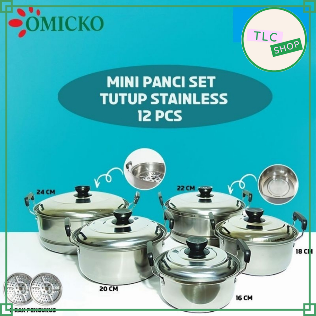Panci Set Omicko OM-6236 Stainless Isi 5 Set+Steamer / Panci Set Serbaguna Omicko