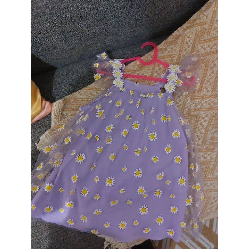 preloved dress ultah baby girls tutu cantik sunflower smocked dress like a new not mothercare