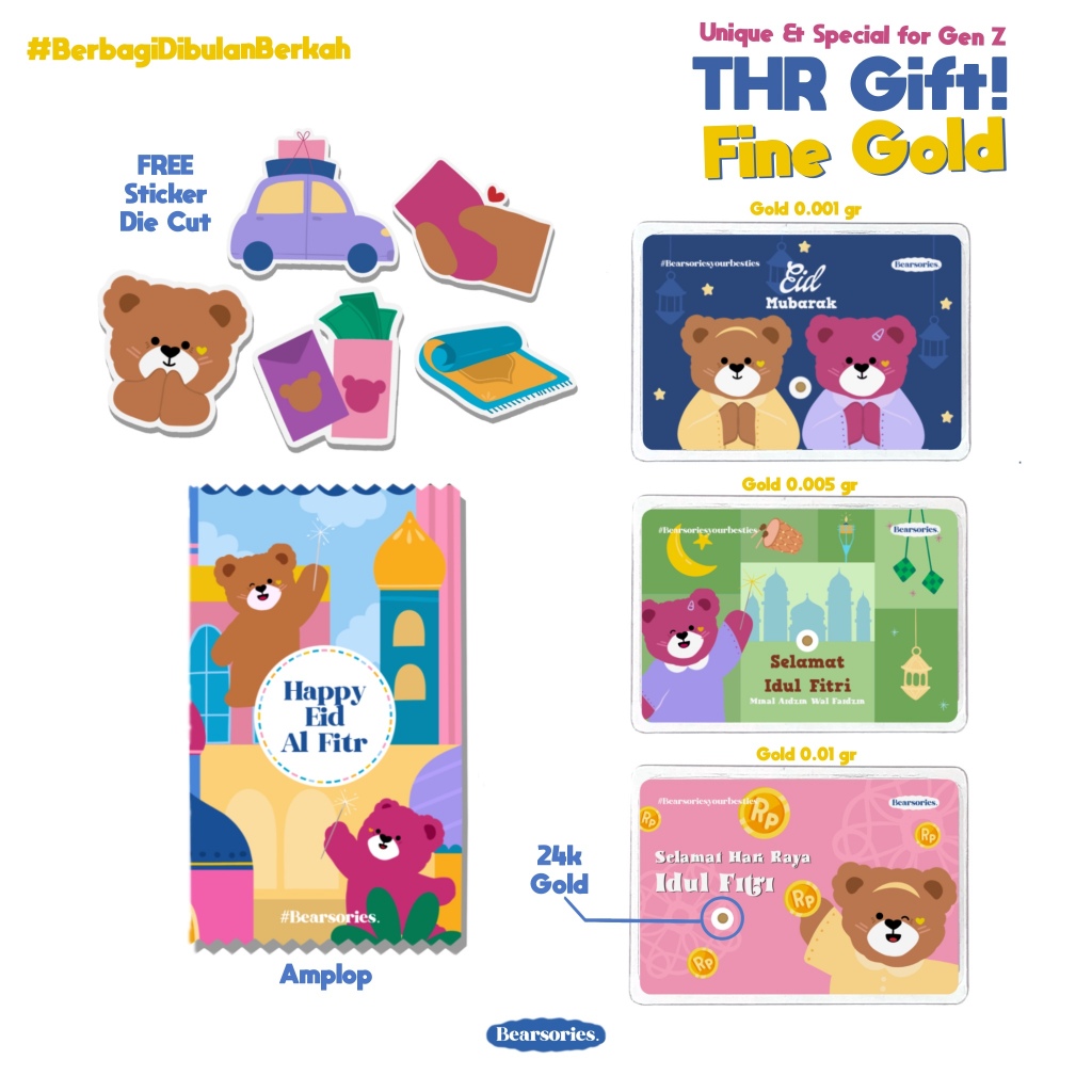 THR Gift Fine Gold Bearsories / Hampers / Gift / Logam Mulia 24K Emas / Mini Gold Idul Fitri Series