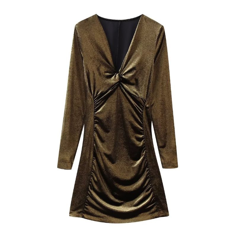 Gold Curve Velvet Mini Dress 74030