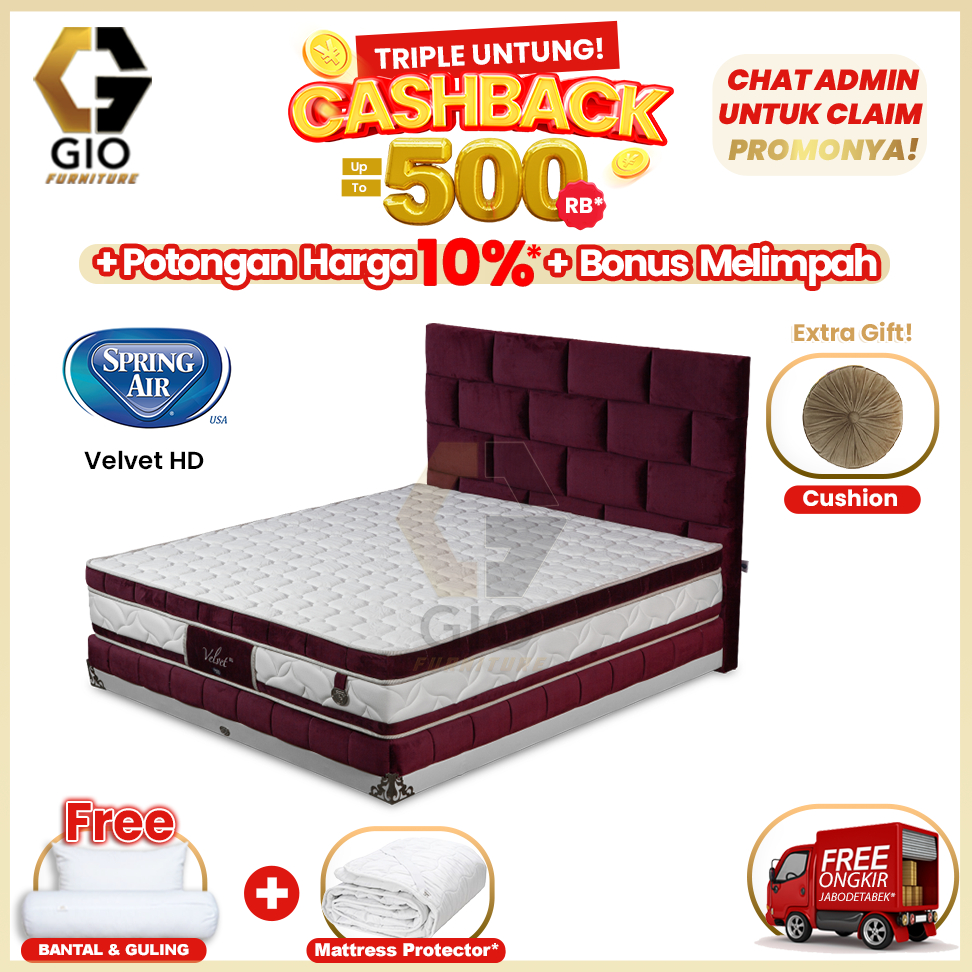 Kasur Spring Air Velvet /  Spring Air Springbed Velvet (Full Set Mattress + Divan + Headboard + Bonu