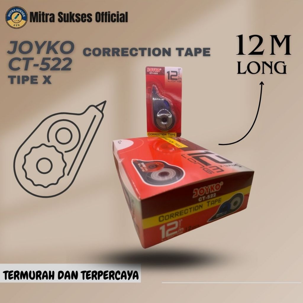 

D3W! TIPE-X ROLL CORRECTION TAPE JOYKO 12M 1 PACK (12 pcs) WARNA HITAM DAN WARNA PASTEL