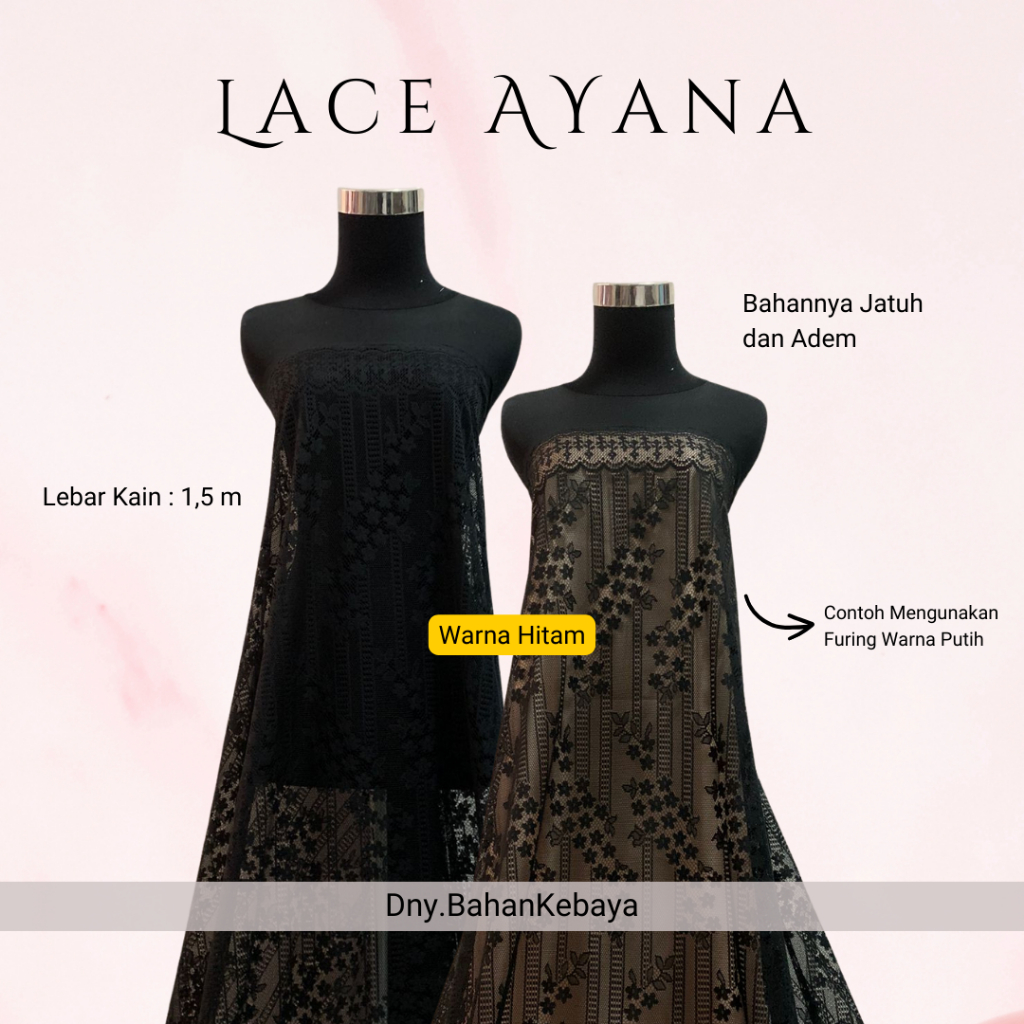 Kain Brokat Brukat Gamis Lebaran Keluarga Lace Halus Renda Motif Bunga Kecil Ayana Warna Hitam/Black