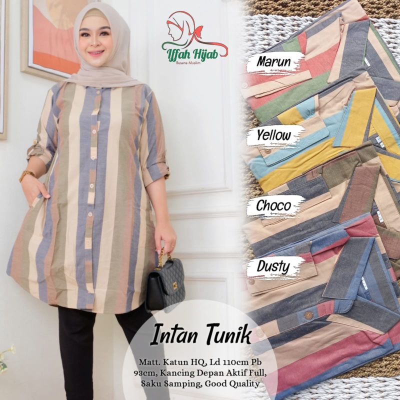 EL-ZARRA INTAN TUNIK BAHAN KATUN LD 110 PJ 93 KANCING DEPAN FULL AKTIF + SAKU SAMPING AKTIF