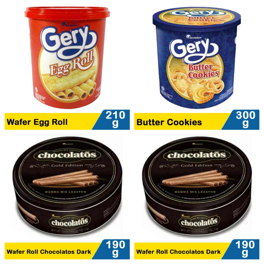 

Gery Indofood Egg Roll / Butter Cookies / Chocolatos Gold Edition Mamma Mia Lezatos Dark Chocolate Wafer Choco Wafers Biskuit Cokelat Hitam Coklat Italia Biscuit Halal Cookie Snack Cemilan Makanan Ringan Indo Food Foods Mentega Bentuk Varian Variatif COD