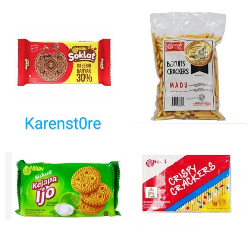 

Nissin Biskuit Crispy , Kelapa ijo , Madu , Soklat