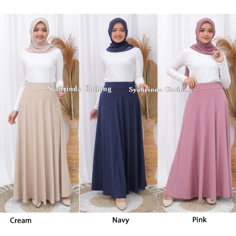 BRANDS FESTIVAL Rok Panjang Payung Polos Lebar Wanita Jersey Premium Import Rok Lebar Hitam Bawahan 