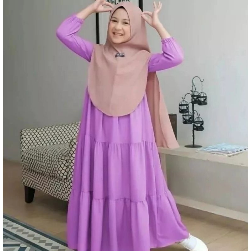 Gamis anak tanggung Syri kids bahan katun rayon premium usia 7_12 tahun deres anak