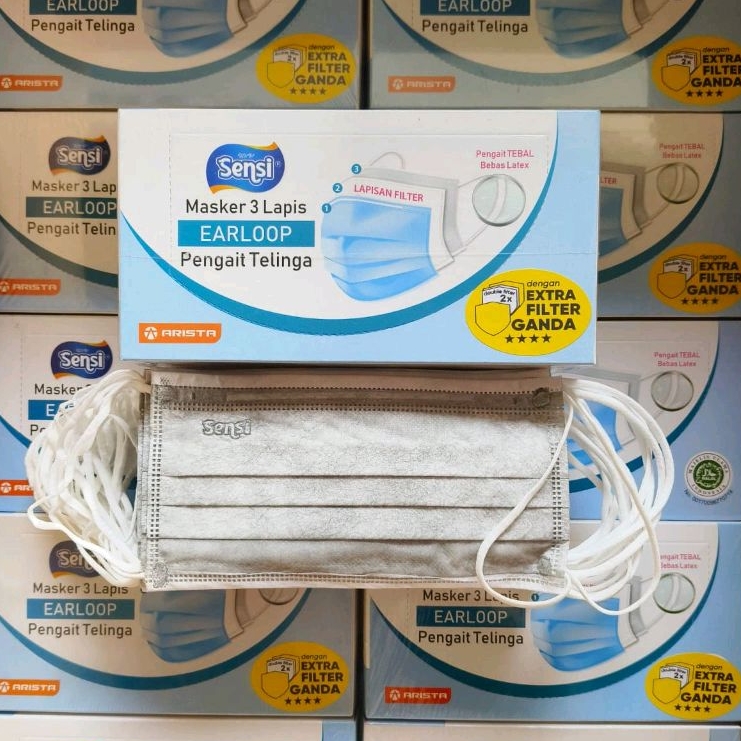 Masker Sensi Earloop 4 Ply Warna Abu-abu Isi 40 Pcs