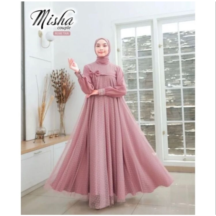 GAMIS MISHA DRESS KONDANGAN TERBARU 2024 BAHAN SYAKILA AR MIX BURKAD TILE DOT BAJU LEBARAN
