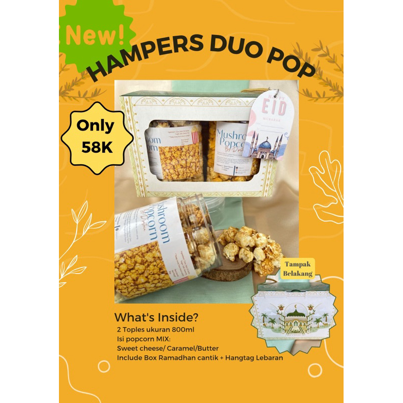 

[HAMPERS LEBARAN] anti mainstream dan unik isi popcorn yang menambah estetika meja tamu (Hampers Duo Pop)