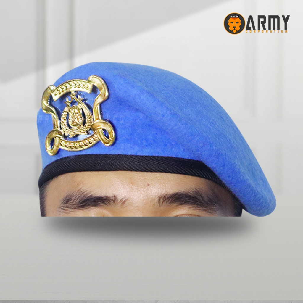 Baret Provos Polri Satu Set + Emblem /Baret Merk Camel
