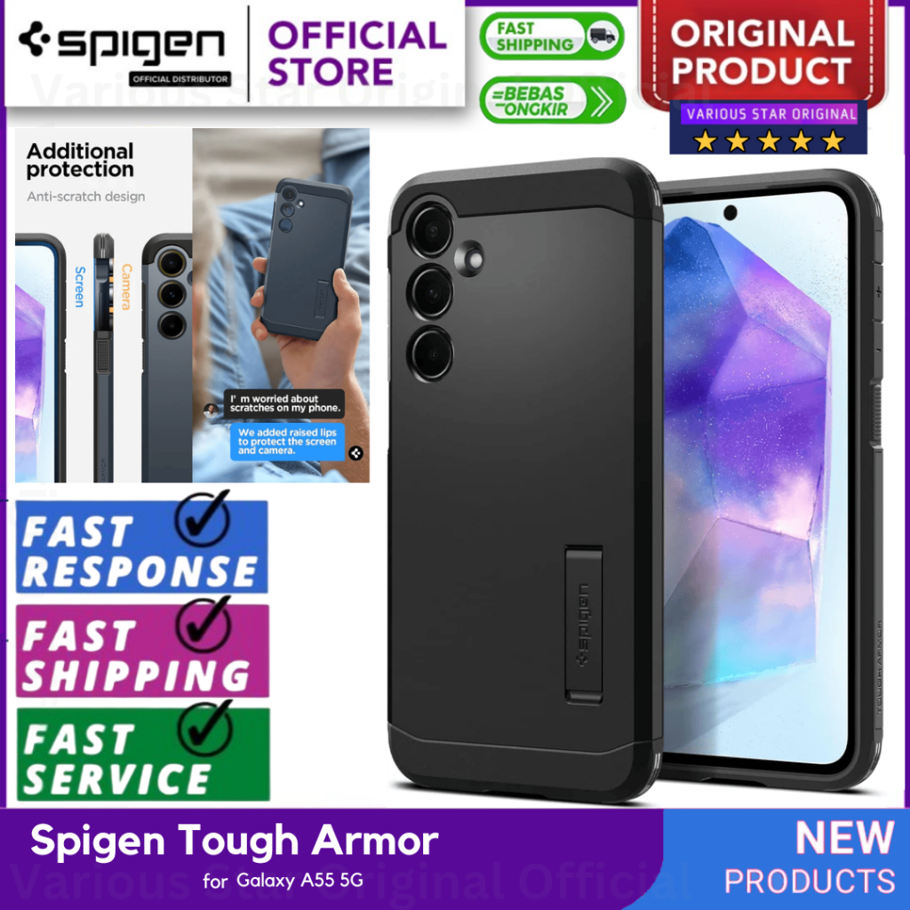 ORIGINAL Case Samsung Galaxy A55 5G 2024 Spigen Tough Armor Kick Stand Standing Casing